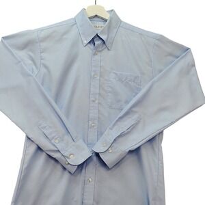 LES MUES Dress Shirt Men M Light Blue Non-Iron Cotton Preppy Quiet Luxury Office